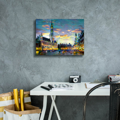 Image of 'Brussels Belgium Night' by Pedro Gavidia, Canvas Wall Art,16 x 12