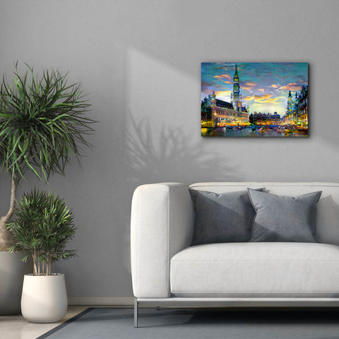 Image of 'Brussels Belgium Night' by Pedro Gavidia, Canvas Wall Art,26 x 18