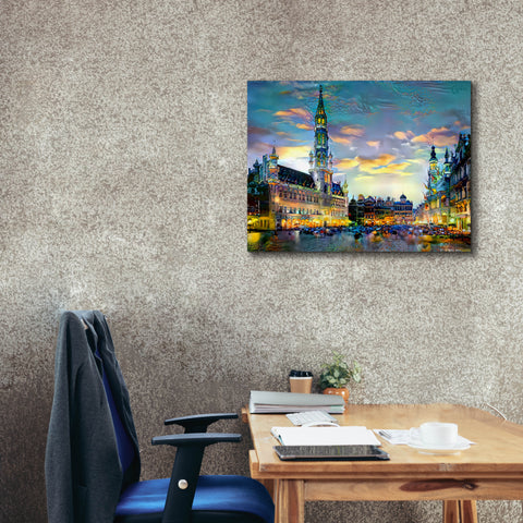 Image of 'Brussels Belgium Night' by Pedro Gavidia, Canvas Wall Art,34 x 26