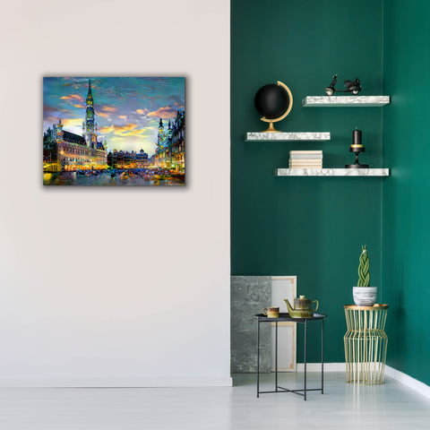Image of 'Brussels Belgium Night' by Pedro Gavidia, Canvas Wall Art,34 x 26