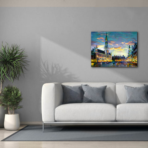 Image of 'Brussels Belgium Night' by Pedro Gavidia, Canvas Wall Art,34 x 26