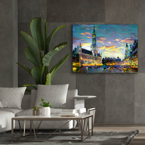 Image of 'Brussels Belgium Night' by Pedro Gavidia, Canvas Wall Art,54 x 40