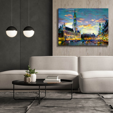 Image of 'Brussels Belgium Night' by Pedro Gavidia, Canvas Wall Art,54 x 40