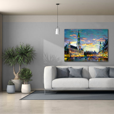 Image of 'Brussels Belgium Night' by Pedro Gavidia, Canvas Wall Art,54 x 40