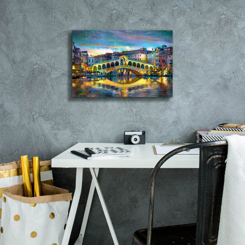 Image of 'Venice Italy Rialto Bridge at night' by Pedro Gavidia, Canvas Wall Art,18 x 12