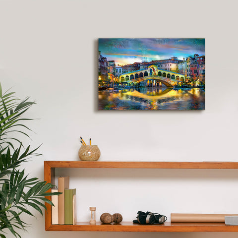 Image of 'Venice Italy Rialto Bridge at night' by Pedro Gavidia, Canvas Wall Art,18 x 12