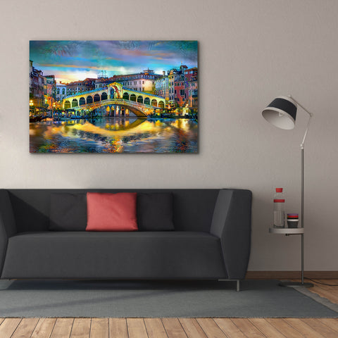 Image of 'Venice Italy Rialto Bridge at night' by Pedro Gavidia, Canvas Wall Art,60 x 40