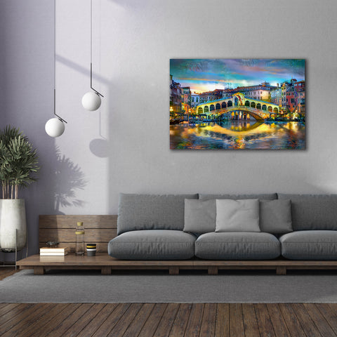 Image of 'Venice Italy Rialto Bridge at night' by Pedro Gavidia, Canvas Wall Art,60 x 40