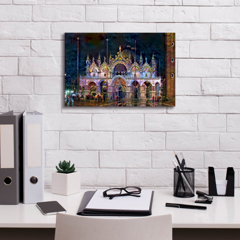 Image of 'Venice Italy Patriarchal Cathedral Basilica of Saint Mark at Night' by Pedro Gavidia, Canvas Wall Art,18 x 12
