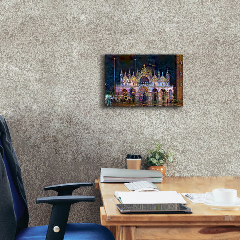 Image of 'Venice Italy Patriarchal Cathedral Basilica of Saint Mark at Night' by Pedro Gavidia, Canvas Wall Art,18 x 12