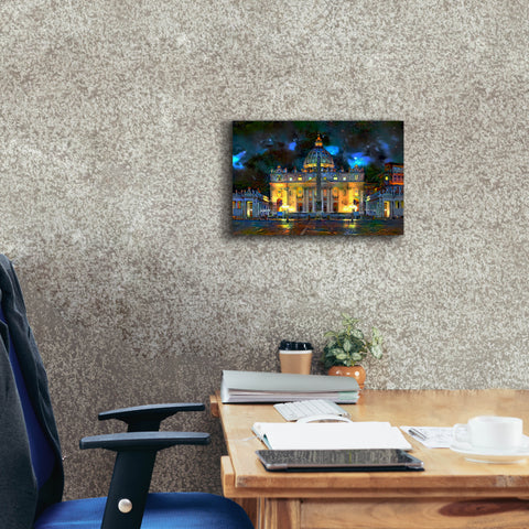 Image of 'Vatican City Saint Peter Basilica at night' by Pedro Gavidia, Canvas Wall Art,18 x 12