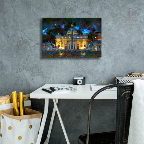 Image of 'Vatican City Saint Peter Basilica at night' by Pedro Gavidia, Canvas Wall Art,18 x 12