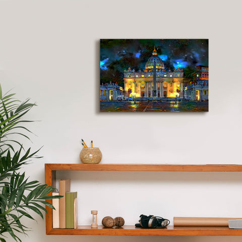 Image of 'Vatican City Saint Peter Basilica at night' by Pedro Gavidia, Canvas Wall Art,18 x 12