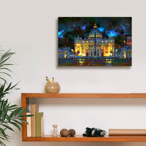Image of 'Vatican City Saint Peter Basilica at night' by Pedro Gavidia, Canvas Wall Art,18 x 12