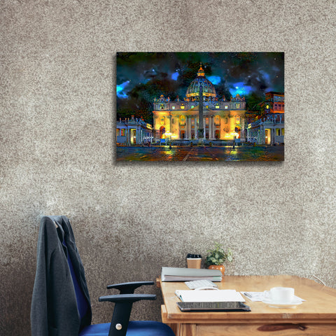 Image of 'Vatican City Saint Peter Basilica at night' by Pedro Gavidia, Canvas Wall Art,40 x 26
