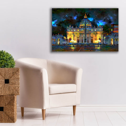 Image of 'Vatican City Saint Peter Basilica at night' by Pedro Gavidia, Canvas Wall Art,40 x 26