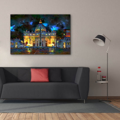 Image of 'Vatican City Saint Peter Basilica at night' by Pedro Gavidia, Canvas Wall Art,60 x 40