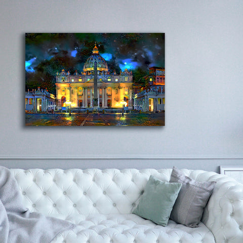 Image of 'Vatican City Saint Peter Basilica at night' by Pedro Gavidia, Canvas Wall Art,60 x 40