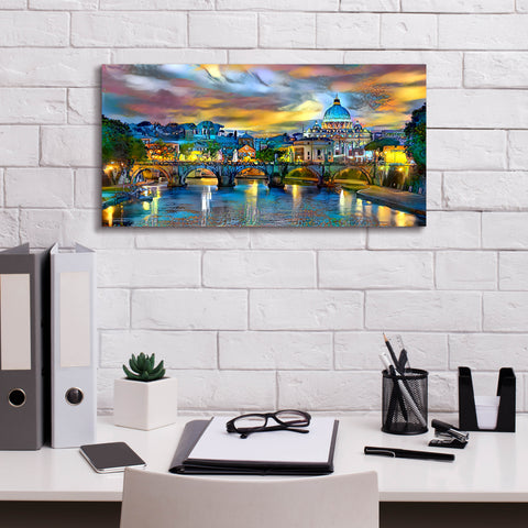Image of 'Vatican City Saint Peter Basilica and bridge by night' by Pedro Gavidia, Canvas Wall Art,24 x 12