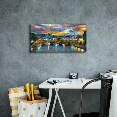 Image of 'Vatican City Saint Peter Basilica and bridge by night' by Pedro Gavidia, Canvas Wall Art,24 x 12