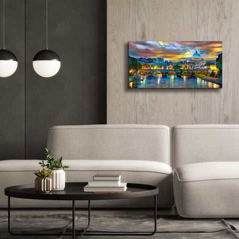 Image of 'Vatican City Saint Peter Basilica and bridge by night' by Pedro Gavidia, Canvas Wall Art,40 x 20