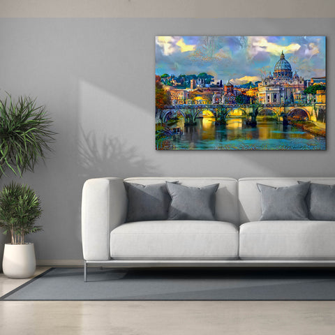 Image of 'Vatican City Saint Peter Basilica and bridge by day' by Pedro Gavidia, Canvas Wall Art,60 x 40