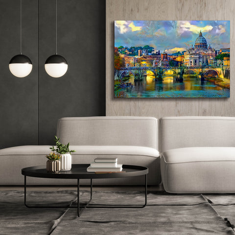 Image of 'Vatican City Saint Peter Basilica and bridge by day' by Pedro Gavidia, Canvas Wall Art,60 x 40
