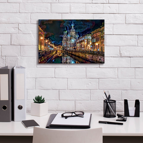 Image of 'Saint Petersburg Russia Church of the Savior on Spilled Blood at night' by Pedro Gavidia, Canvas Wall Art,18 x 12