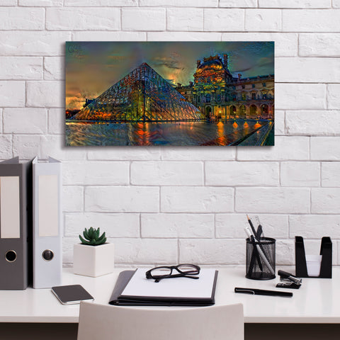 Image of 'Paris France Louvre Museum at dusk' by Pedro Gavidia, Canvas Wall Art,24 x 12