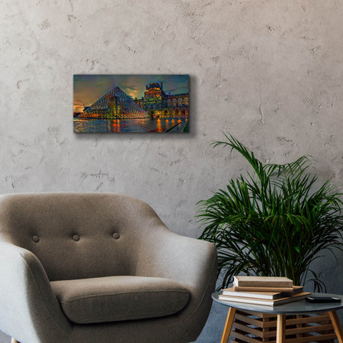 Image of 'Paris France Louvre Museum at dusk' by Pedro Gavidia, Canvas Wall Art,24 x 12