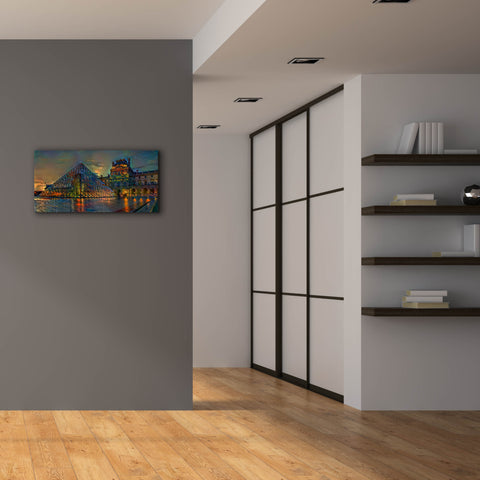 Image of 'Paris France Louvre Museum at dusk' by Pedro Gavidia, Canvas Wall Art,40 x 20