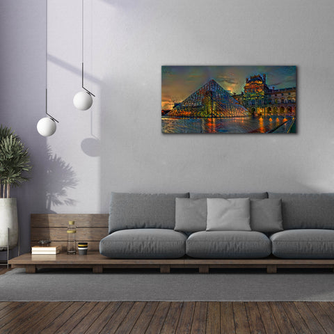 Image of 'Paris France Louvre Museum at dusk' by Pedro Gavidia, Canvas Wall Art,60 x 30