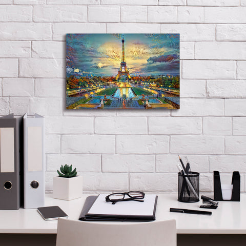 Image of 'Paris France Fontaines de Chaillot and Eiffel Tower seen from the Place du Trocadero' by Pedro Gavidia, Canvas Wall Art,18 x 12