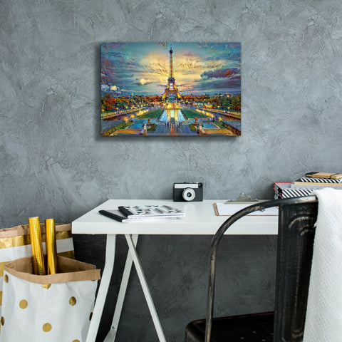 Image of 'Paris France Fontaines de Chaillot and Eiffel Tower seen from the Place du Trocadero' by Pedro Gavidia, Canvas Wall Art,18 x 12