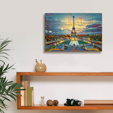 Image of 'Paris France Fontaines de Chaillot and Eiffel Tower seen from the Place du Trocadero' by Pedro Gavidia, Canvas Wall Art,18 x 12