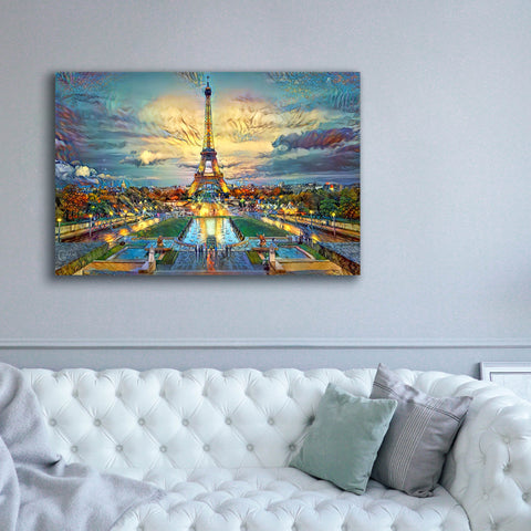 Image of 'Paris France Fontaines de Chaillot and Eiffel Tower seen from the Place du Trocadero' by Pedro Gavidia, Canvas Wall Art,60 x 40
