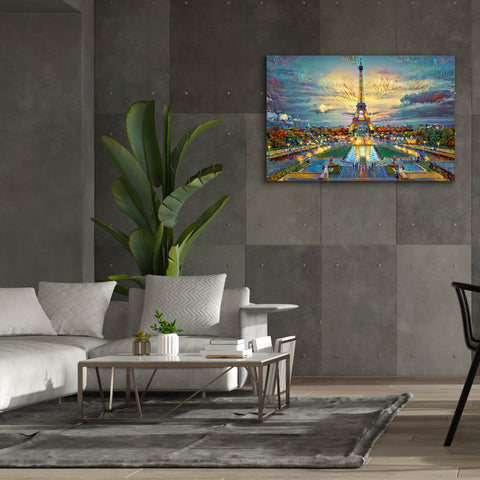 Image of 'Paris France Fontaines de Chaillot and Eiffel Tower seen from the Place du Trocadero' by Pedro Gavidia, Canvas Wall Art,60 x 40