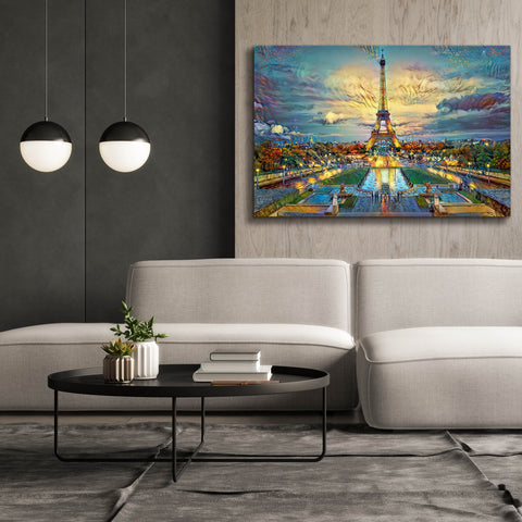 Image of 'Paris France Fontaines de Chaillot and Eiffel Tower seen from the Place du Trocadero' by Pedro Gavidia, Canvas Wall Art,60 x 40