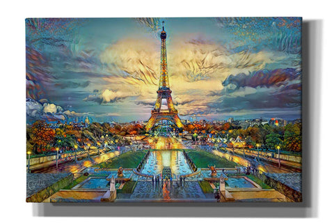 Image of 'Paris France Fontaines de Chaillot and Eiffel Tower seen from the Place du Trocadero' by Pedro Gavidia, Canvas Wall Art