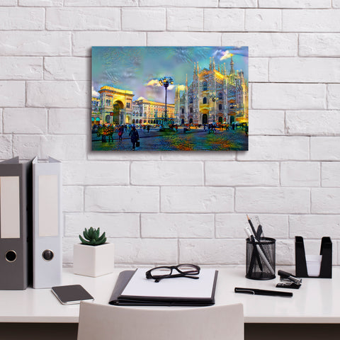 Image of 'Milan Italy Piazza del Duomo' by Pedro Gavidia, Canvas Wall Art,18 x 12