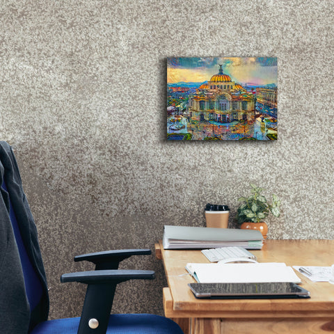 Image of 'Mexico City Palace of Fine Arts in the rain' by Pedro Gavidia, Canvas Wall Art,16 x 12