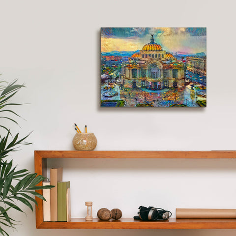 Image of 'Mexico City Palace of Fine Arts in the rain' by Pedro Gavidia, Canvas Wall Art,16 x 12