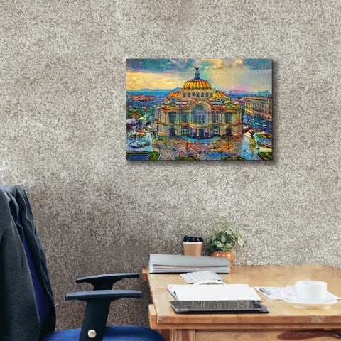 Image of 'Mexico City Palace of Fine Arts in the rain' by Pedro Gavidia, Canvas Wall Art,24 x 20