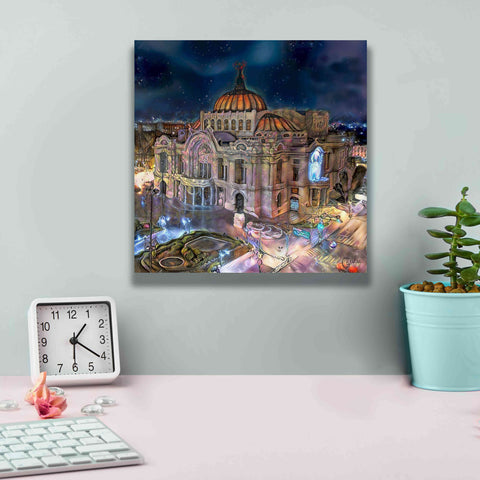 Image of 'Mexico City Palace of Fine Arts at night' by Pedro Gavidia, Canvas Wall Art,12 x 12