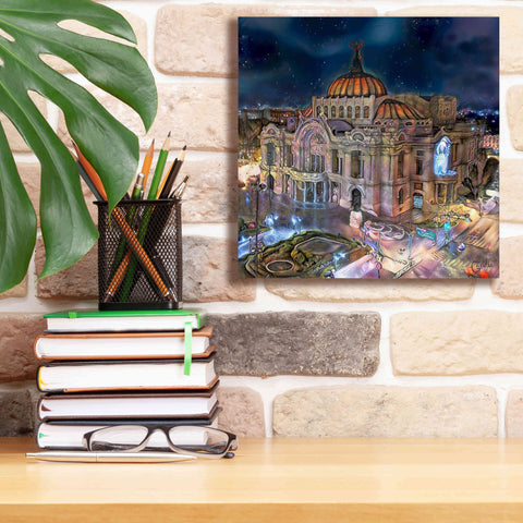 Image of 'Mexico City Palace of Fine Arts at night' by Pedro Gavidia, Canvas Wall Art,12 x 12