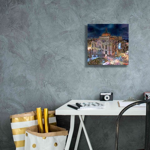 Image of 'Mexico City Palace of Fine Arts at night' by Pedro Gavidia, Canvas Wall Art,12 x 12