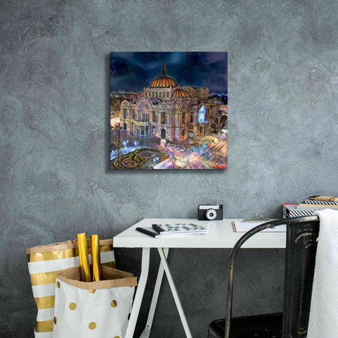 Image of 'Mexico City Palace of Fine Arts at night' by Pedro Gavidia, Canvas Wall Art,18 x 18