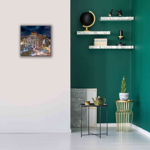 Image of 'Mexico City Palace of Fine Arts at night' by Pedro Gavidia, Canvas Wall Art,18 x 18