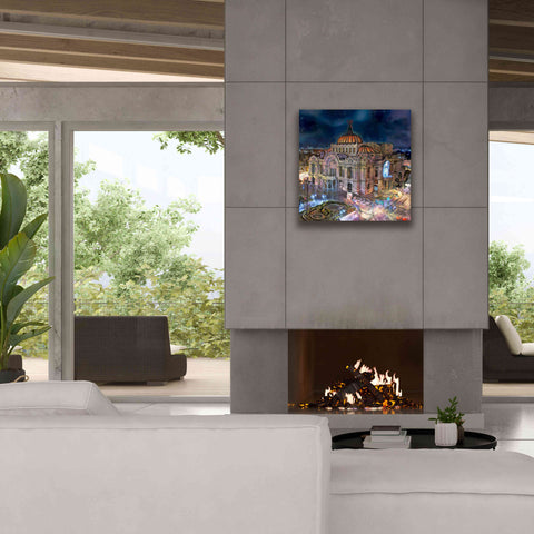 Image of 'Mexico City Palace of Fine Arts at night' by Pedro Gavidia, Canvas Wall Art,26 x 26