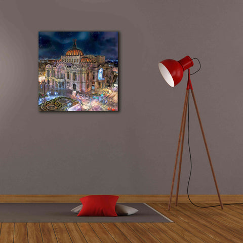 Image of 'Mexico City Palace of Fine Arts at night' by Pedro Gavidia, Canvas Wall Art,26 x 26
